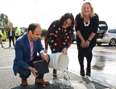 High-tech waste tyre pavement that can water trees installed at St Marys