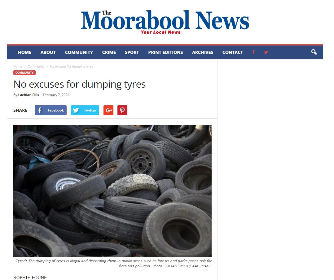 Illegal tyre dumping is an issue impacting Local Governments and the local community